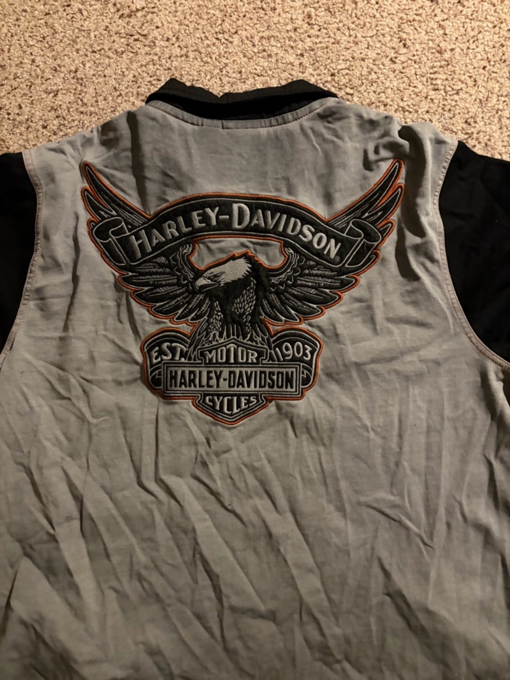 Harley-Davidson Gray & Black Sleeveless Tank with Orange-Accented Eagle Patch
